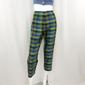 100% Silk Vintage Plaid Cigarette Pants